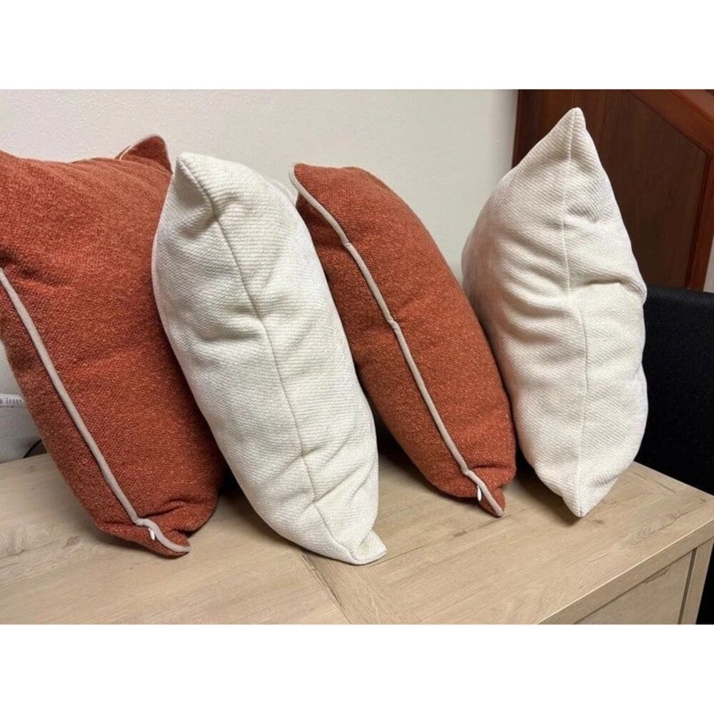 Set of 4 Fall Throw Pillows Rust & Beige Threshold Neutral Decor 16x16